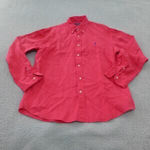 Ralph Lauren Shirt Mens XL Button Up Linen Slim Fit Pink Pony Long Sleeve